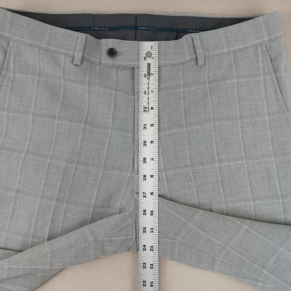 Perry Ellis Portfolio 34x35 Mens Pants Slacks Trousers Gray Plaid Windowpane